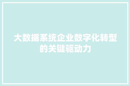 大数据系统企业数字化转型的关键驱动力