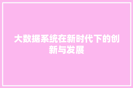 大数据系统在新时代下的创新与发展