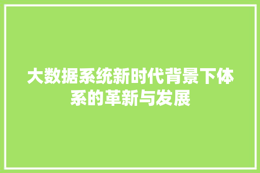 大数据系统新时代背景下体系的革新与发展