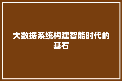 大数据系统构建智能时代的基石