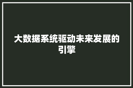 大数据系统驱动未来发展的引擎