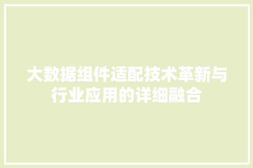 大数据组件适配技术革新与行业应用的详细融合
