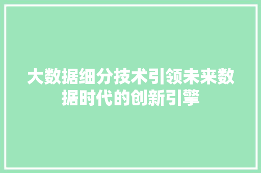 大数据细分技术引领未来数据时代的创新引擎