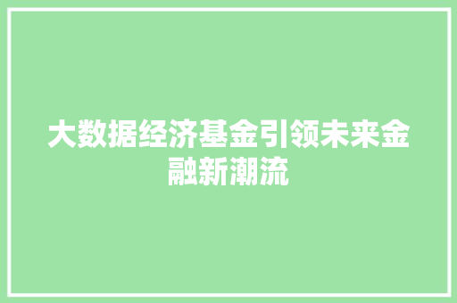 大数据经济基金引领未来金融新潮流