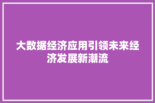 大数据经济应用引领未来经济发展新潮流