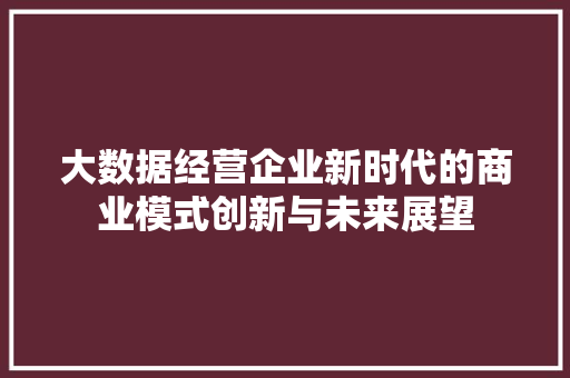 大数据经营企业新时代的商业模式创新与未来展望
