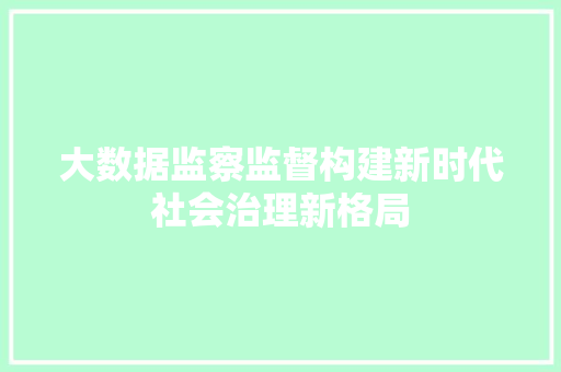 大数据监察监督构建新时代社会治理新格局