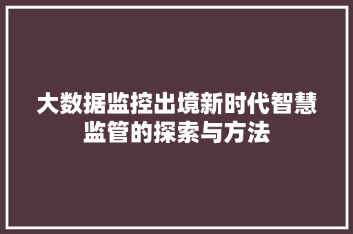 大数据监控出境新时代智慧监管的探索与方法