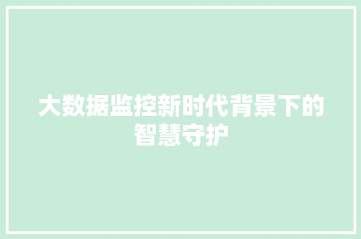 大数据监控新时代背景下的智慧守护