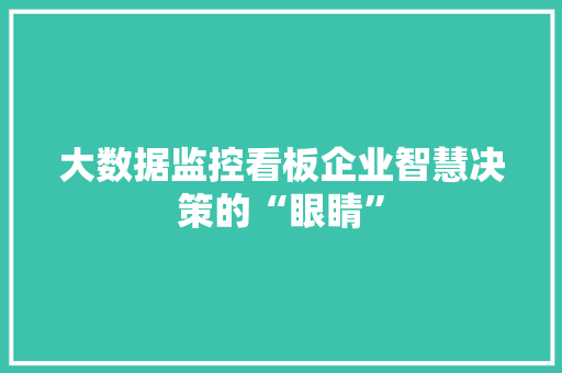 大数据监控看板企业智慧决策的“眼睛”