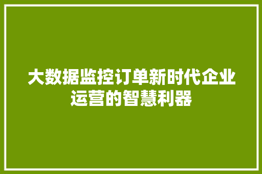 大数据监控订单新时代企业运营的智慧利器