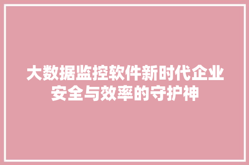 大数据监控软件新时代企业安全与效率的守护神