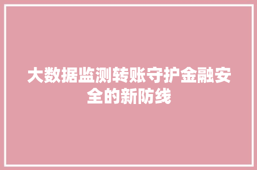 大数据监测转账守护金融安全的新防线