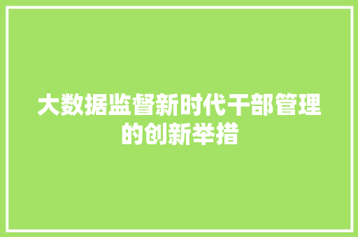 大数据监督新时代干部管理的创新举措