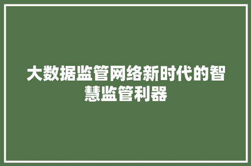 大数据监管网络新时代的智慧监管利器