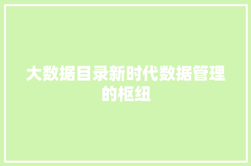 大数据目录新时代数据管理的枢纽