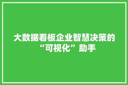 大数据看板企业智慧决策的“可视化”助手