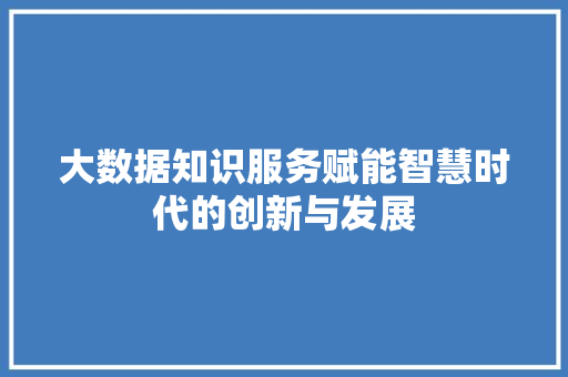 大数据知识服务赋能智慧时代的创新与发展