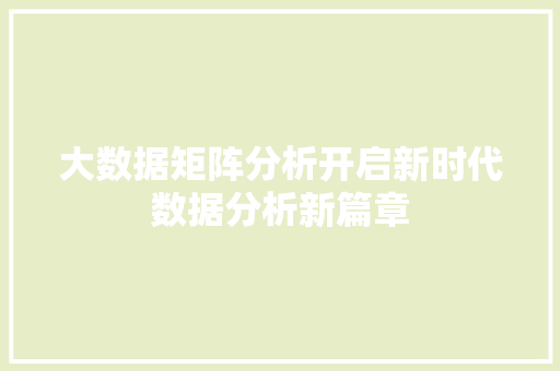 大数据矩阵分析开启新时代数据分析新篇章