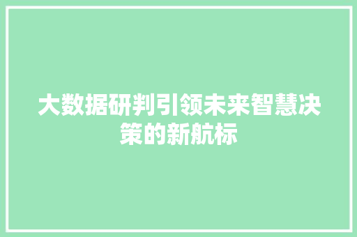 大数据研判引领未来智慧决策的新航标