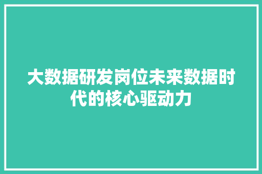 大数据研发岗位未来数据时代的核心驱动力