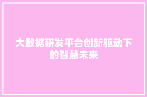 大数据研发平台创新驱动下的智慧未来