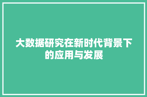 大数据研究在新时代背景下的应用与发展