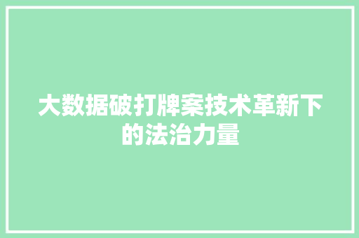 大数据破打牌案技术革新下的法治力量