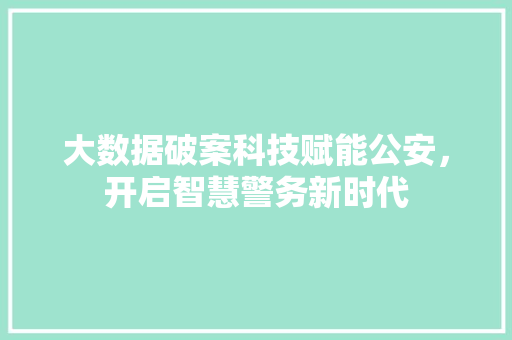 大数据破案科技赋能公安，开启智慧警务新时代