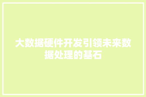 大数据硬件开发引领未来数据处理的基石