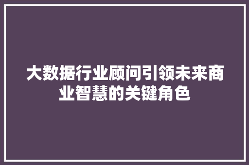 大数据行业顾问引领未来商业智慧的关键角色