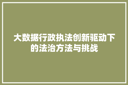 大数据行政执法创新驱动下的法治方法与挑战