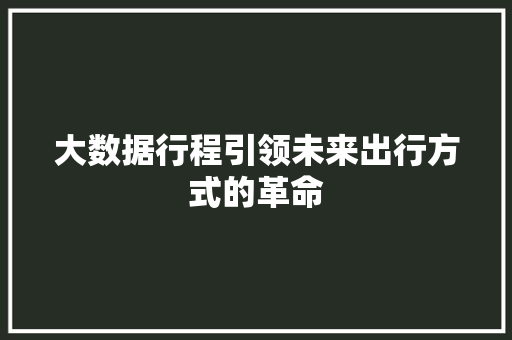 大数据行程引领未来出行方式的革命