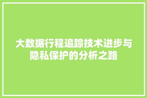 大数据行程追踪技术进步与隐私保护的分析之路