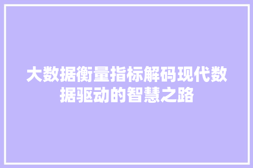 大数据衡量指标解码现代数据驱动的智慧之路