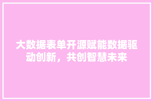 大数据表单开源赋能数据驱动创新，共创智慧未来