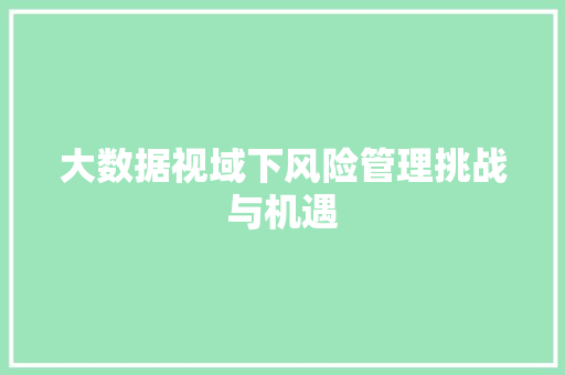 大数据视域下风险管理挑战与机遇