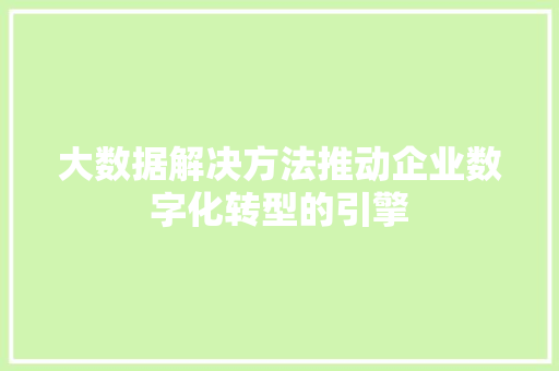 大数据解决方法推动企业数字化转型的引擎