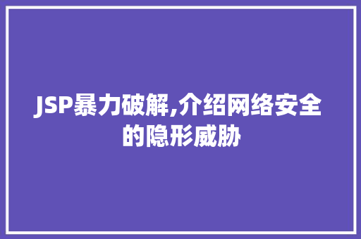 JSP暴力破解,介绍网络安全的隐形威胁