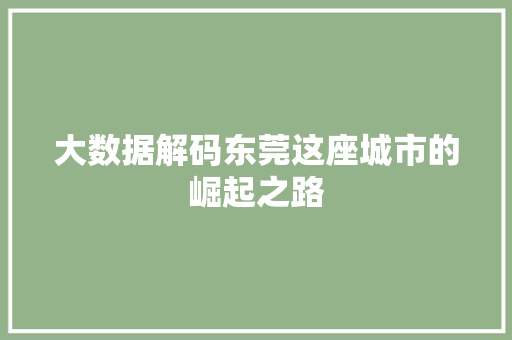 大数据解码东莞这座城市的崛起之路