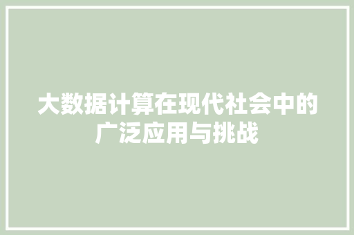 大数据计算在现代社会中的广泛应用与挑战