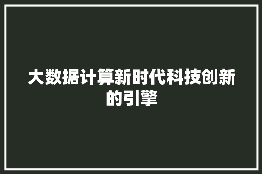 大数据计算新时代科技创新的引擎