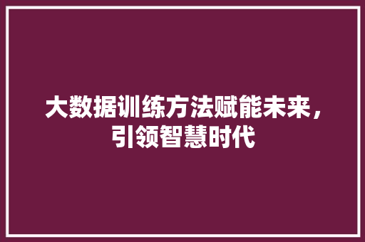 大数据训练方法赋能未来，引领智慧时代
