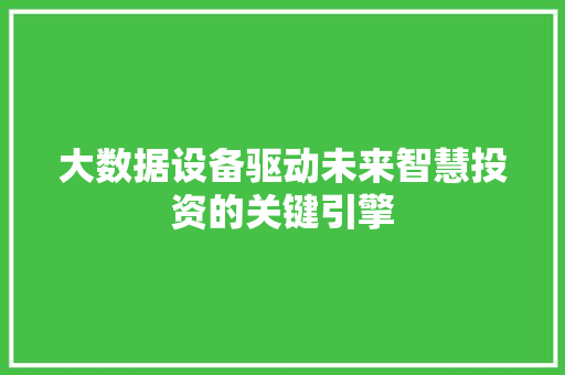 大数据设备驱动未来智慧投资的关键引擎