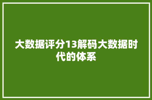 大数据评分13解码大数据时代的体系