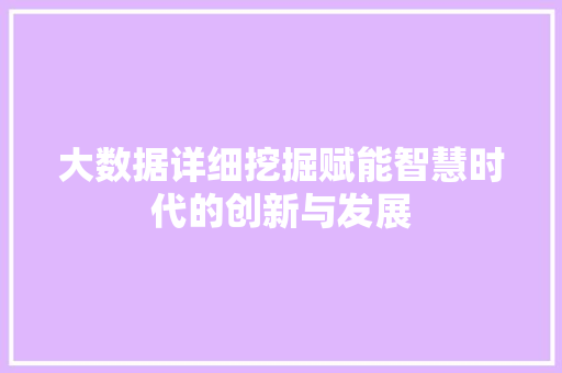 大数据详细挖掘赋能智慧时代的创新与发展