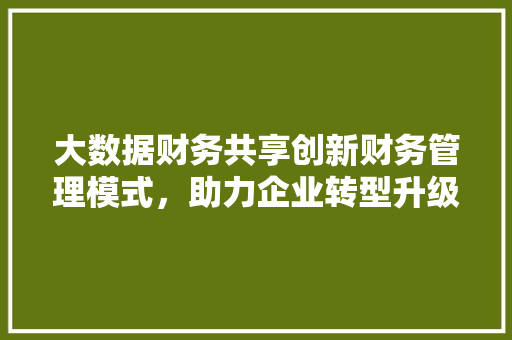 大数据财务共享创新财务管理模式，助力企业转型升级