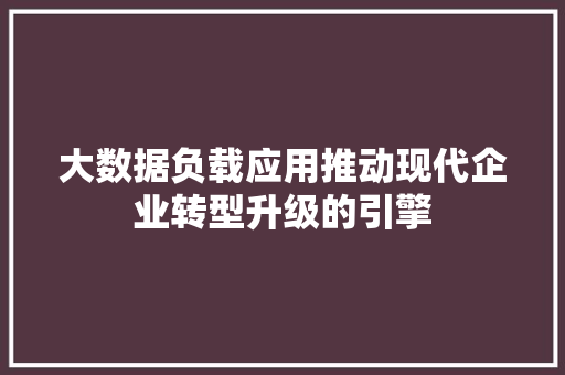 大数据负载应用推动现代企业转型升级的引擎