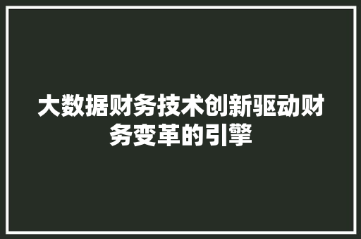 大数据财务技术创新驱动财务变革的引擎