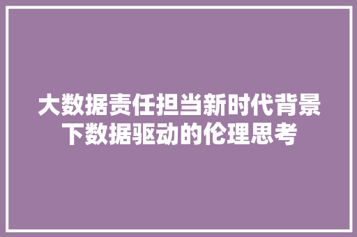 大数据责任担当新时代背景下数据驱动的伦理思考